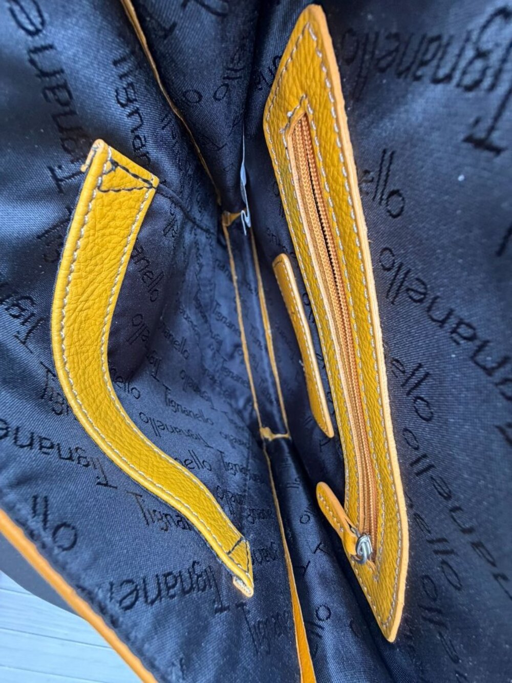 Tignanello Yellow Leather Crossbody Bag Adjustable Strap Organizer Purse - Picture 7 of 16